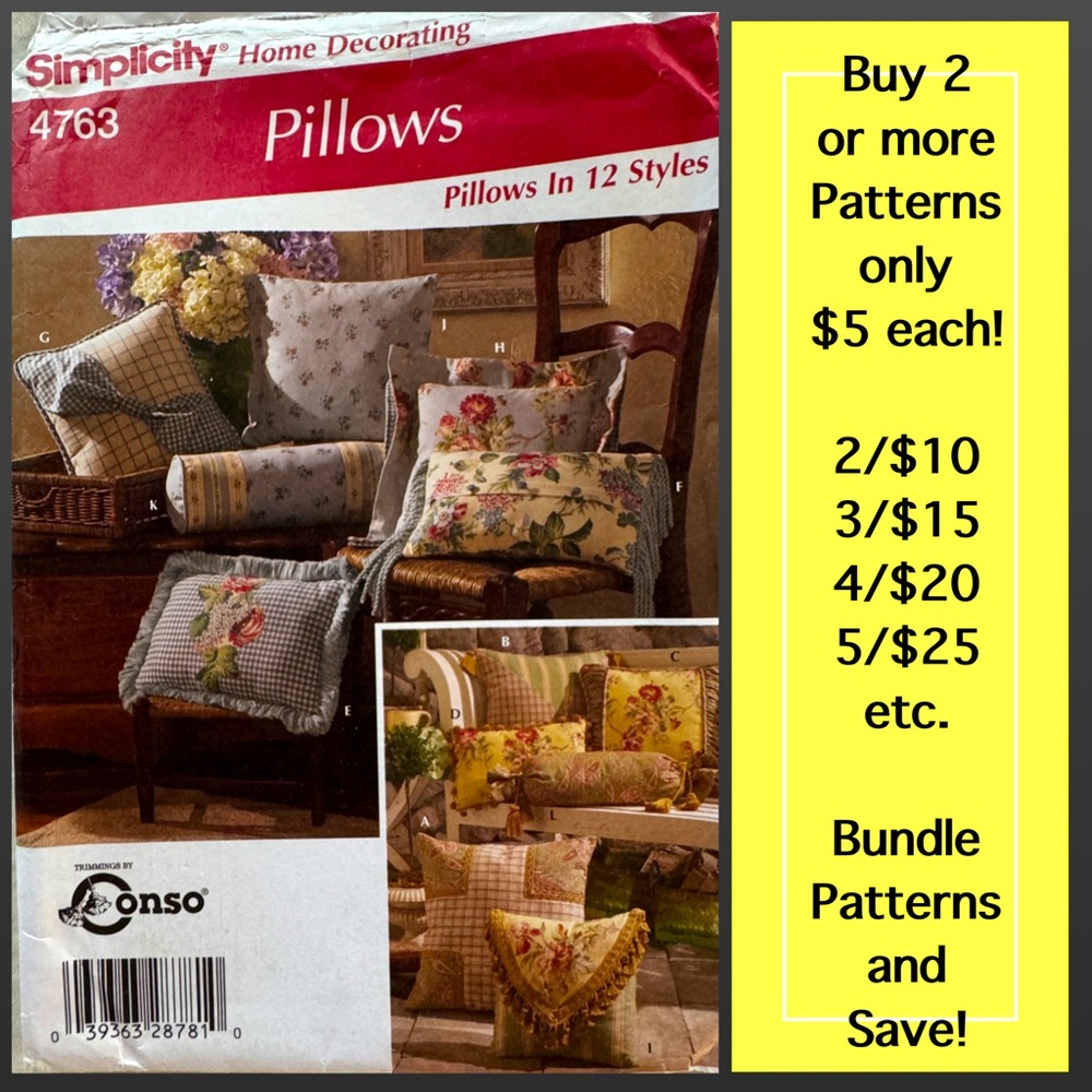 Simplicity 4763 Pillows Uncut Sewing Pattern